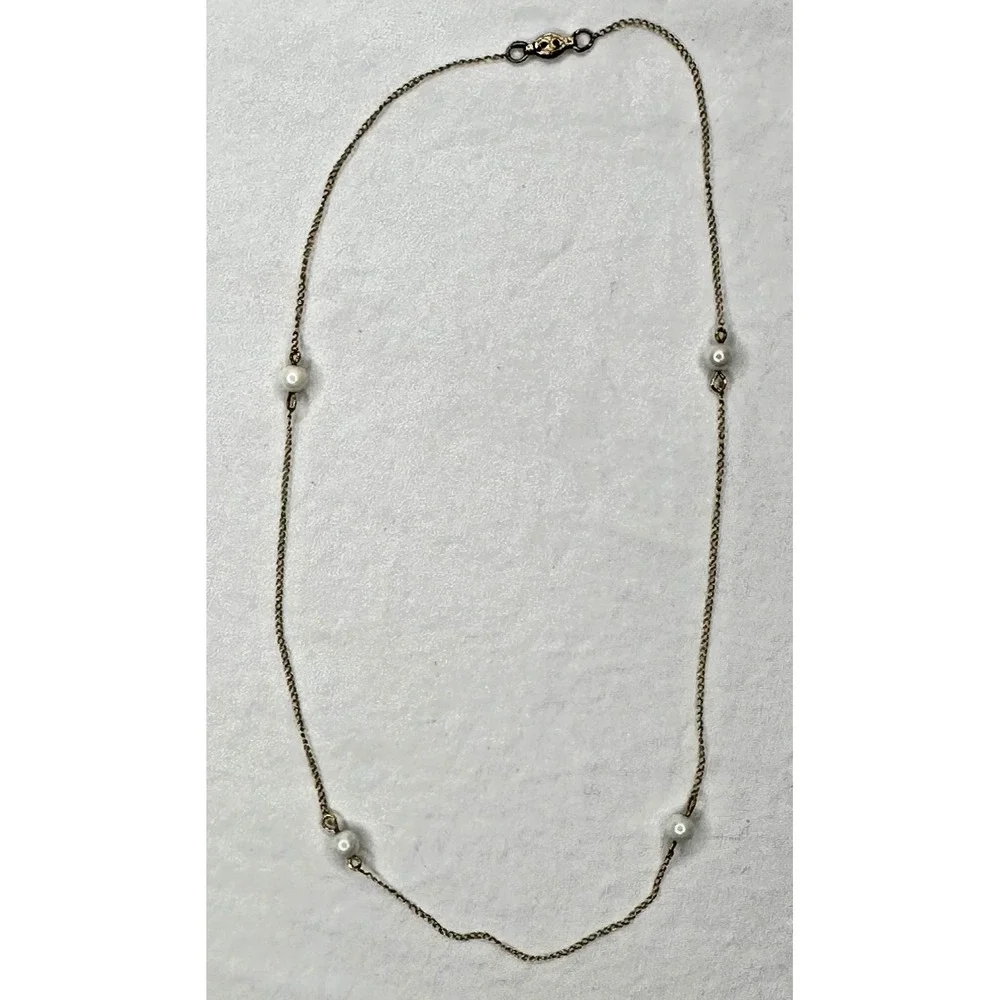1/20th 12k Gold Necklace Childs Chain Faux Pearl Delicate 15 in Links VTG